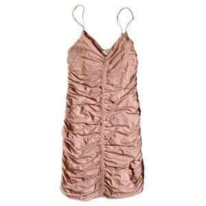 Wilfred Free Tiny Ruched Bodycon Mini Dress Pale Pink V-Neck Night Out Party